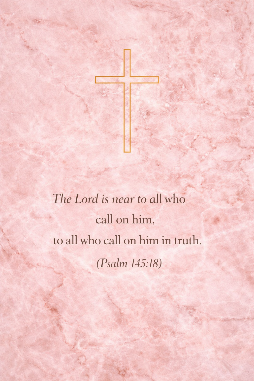 Aesthetic Bible Verse Wallpaper -- Gold Cross on Pink Marble
